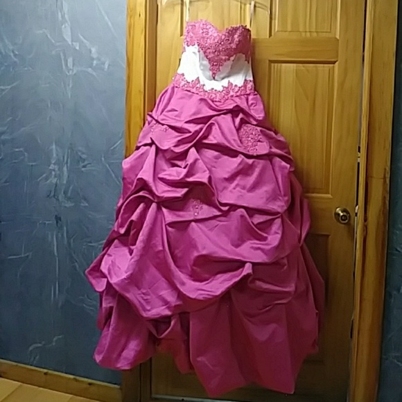 White and pink strapless prom dress - Picture 1 of 1